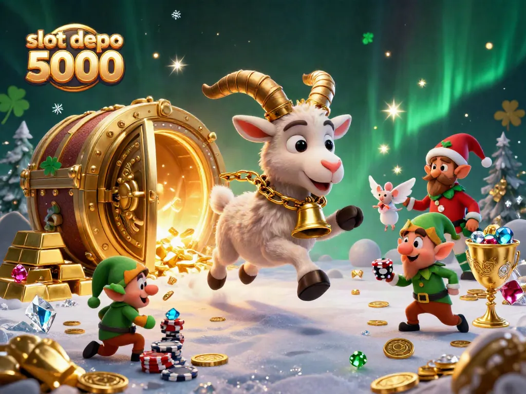 Engage in a thrilling holiday casino experience with slot depo 5000, featuring lively characters and sparkling treasures.